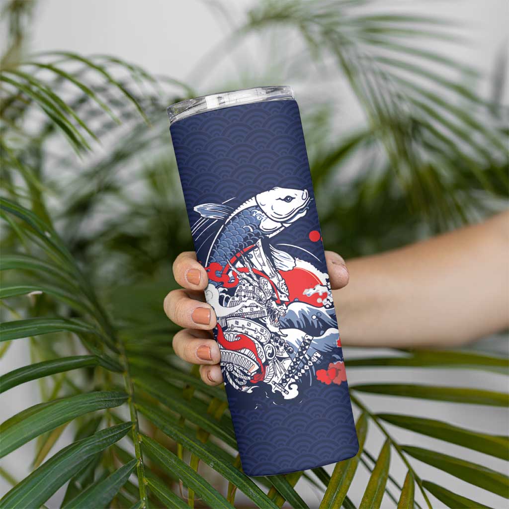 Personalized Football Japan Yatagarasu Skinny Tumbler Blue Samurai Tsunami Wave Pattern