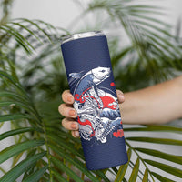 Personalized Football Japan Yatagarasu Skinny Tumbler Blue Samurai Tsunami Wave Pattern
