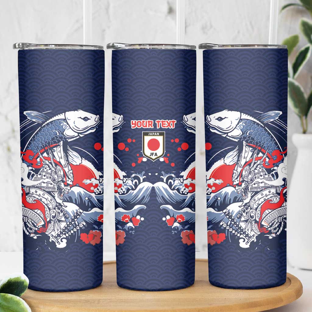 Personalized Football Japan Yatagarasu Skinny Tumbler Blue Samurai Tsunami Wave Pattern