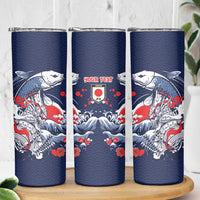 Personalized Football Japan Yatagarasu Skinny Tumbler Blue Samurai Tsunami Wave Pattern