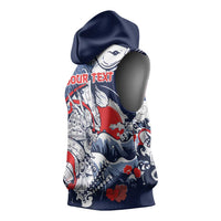Personalized Football Japan Yatagarasu Sleeveless Hoodie Blue Samurai Tsunami Wave Pattern