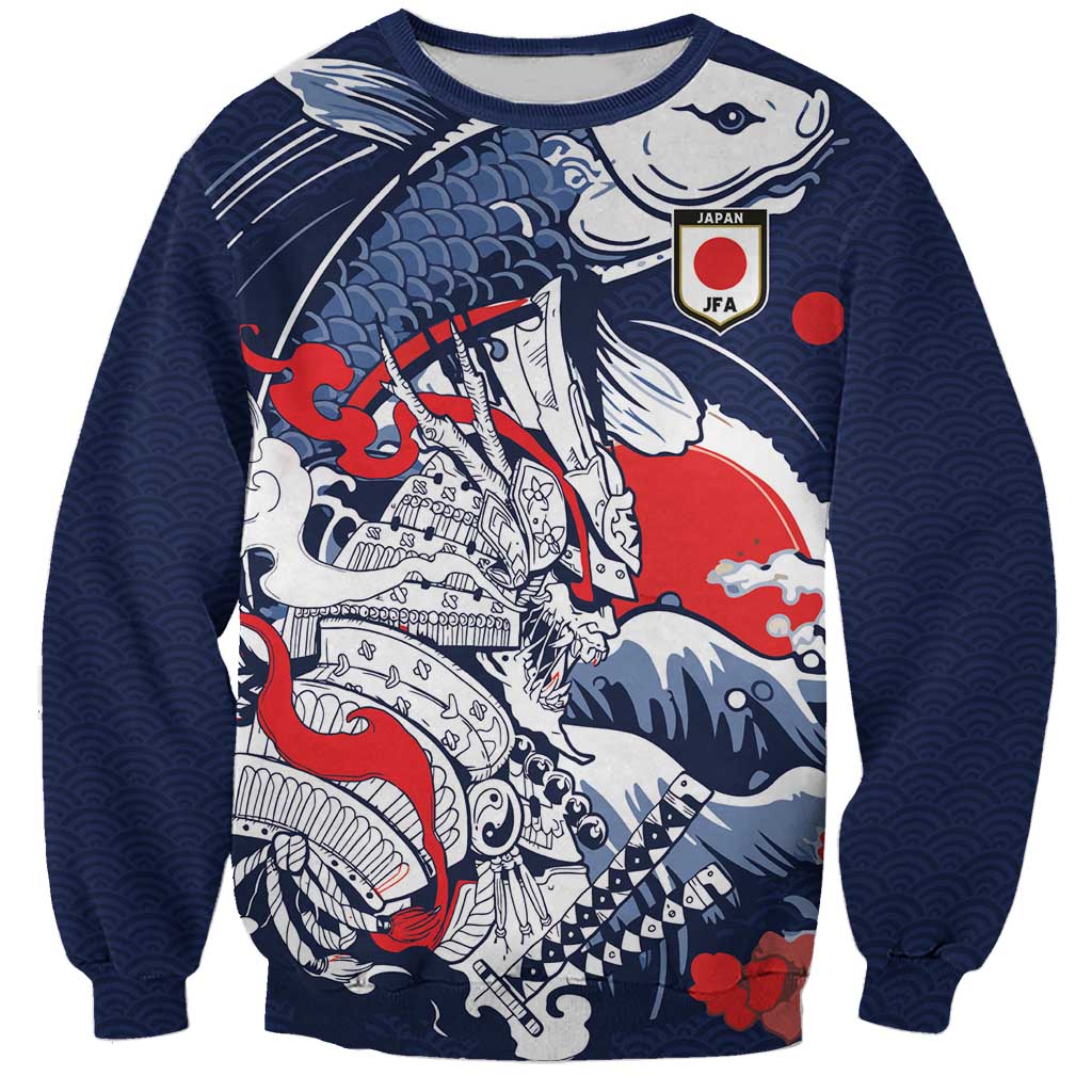 Personalized Football Japan Yatagarasu Sweatshirt Blue Samurai Tsunami Wave Pattern