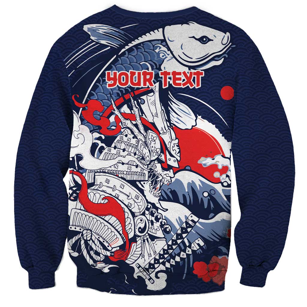 Personalized Football Japan Yatagarasu Sweatshirt Blue Samurai Tsunami Wave Pattern