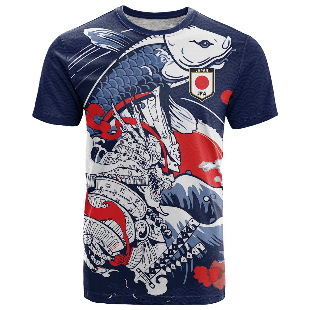 Personalized Football Japan Yatagarasu T Shirt Blue Samurai Tsunami Wave Pattern