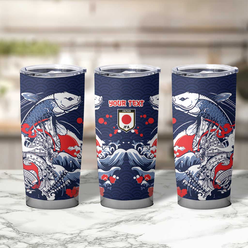 Personalized Football Japan Yatagarasu Tumbler Cup Blue Samurai Tsunami Wave Pattern