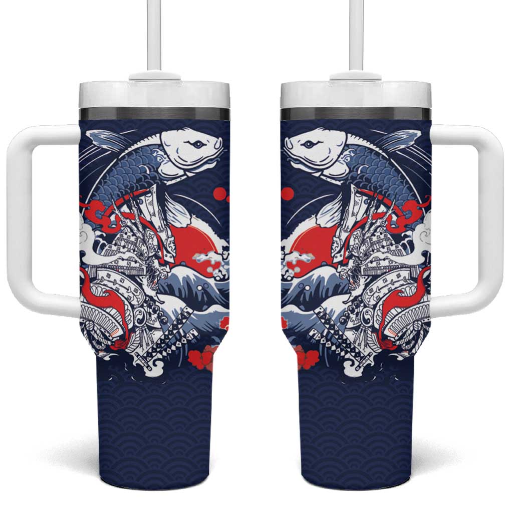 Personalized Football Japan Yatagarasu Tumbler With Handle Blue Samurai Tsunami Wave Pattern