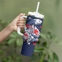 Personalized Football Japan Yatagarasu Tumbler With Handle Blue Samurai Tsunami Wave Pattern
