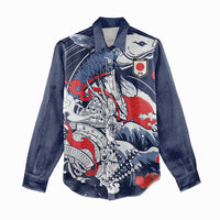 Personalized Football Japan Yatagarasu Women Casual Shirt Blue Samurai Tsunami Wave Pattern