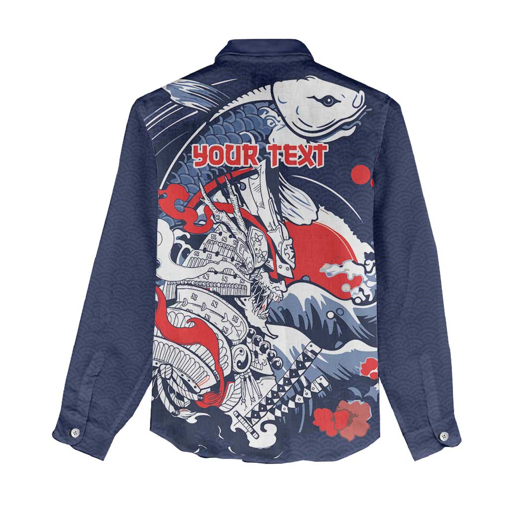 Personalized Football Japan Yatagarasu Women Casual Shirt Blue Samurai Tsunami Wave Pattern