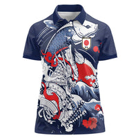 Personalized Football Japan Yatagarasu Women Polo Shirt Blue Samurai Tsunami Wave Pattern