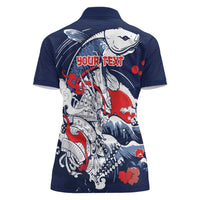 Personalized Football Japan Yatagarasu Women Polo Shirt Blue Samurai Tsunami Wave Pattern