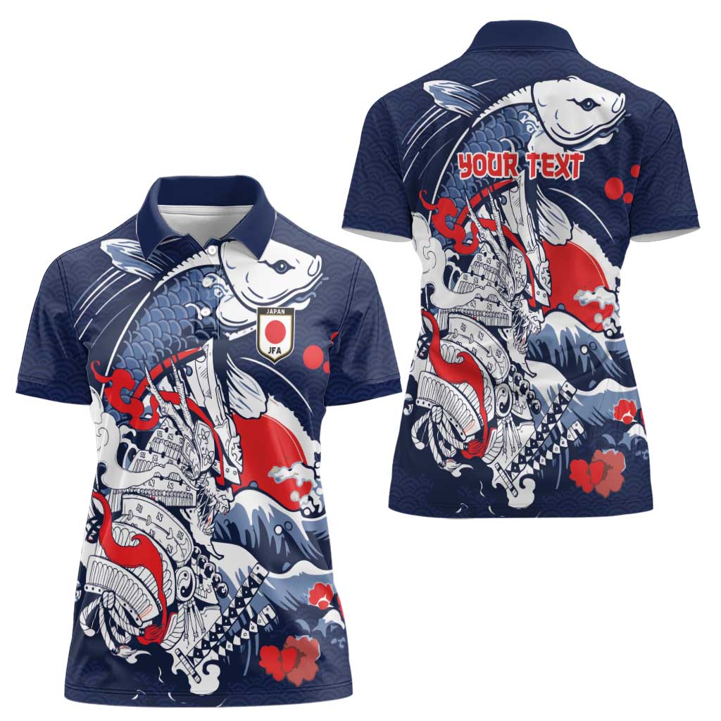 Personalized Football Japan Yatagarasu Women Polo Shirt Blue Samurai Tsunami Wave Pattern