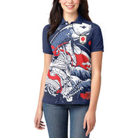Personalized Football Japan Yatagarasu Women Polo Shirt Blue Samurai Tsunami Wave Pattern
