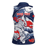 Personalized Football Japan Yatagarasu Women Sleeveless Polo Shirt Blue Samurai Tsunami Wave Pattern