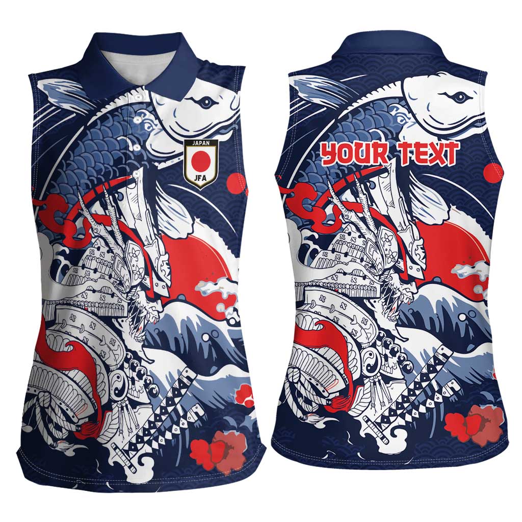 Personalized Football Japan Yatagarasu Women Sleeveless Polo Shirt Blue Samurai Tsunami Wave Pattern