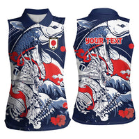 Personalized Football Japan Yatagarasu Women Sleeveless Polo Shirt Blue Samurai Tsunami Wave Pattern