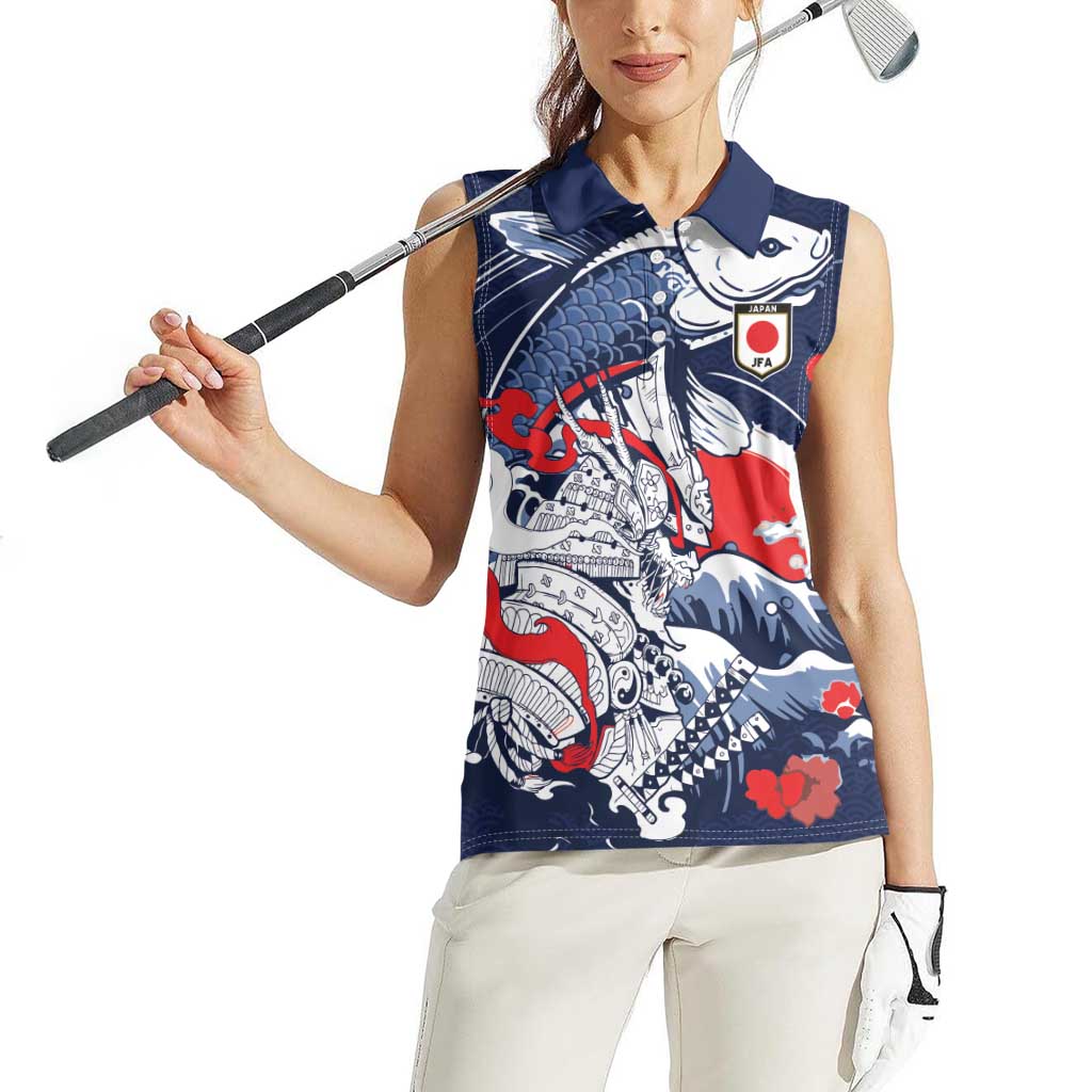 Personalized Football Japan Yatagarasu Women Sleeveless Polo Shirt Blue Samurai Tsunami Wave Pattern