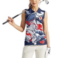 Personalized Football Japan Yatagarasu Women Sleeveless Polo Shirt Blue Samurai Tsunami Wave Pattern