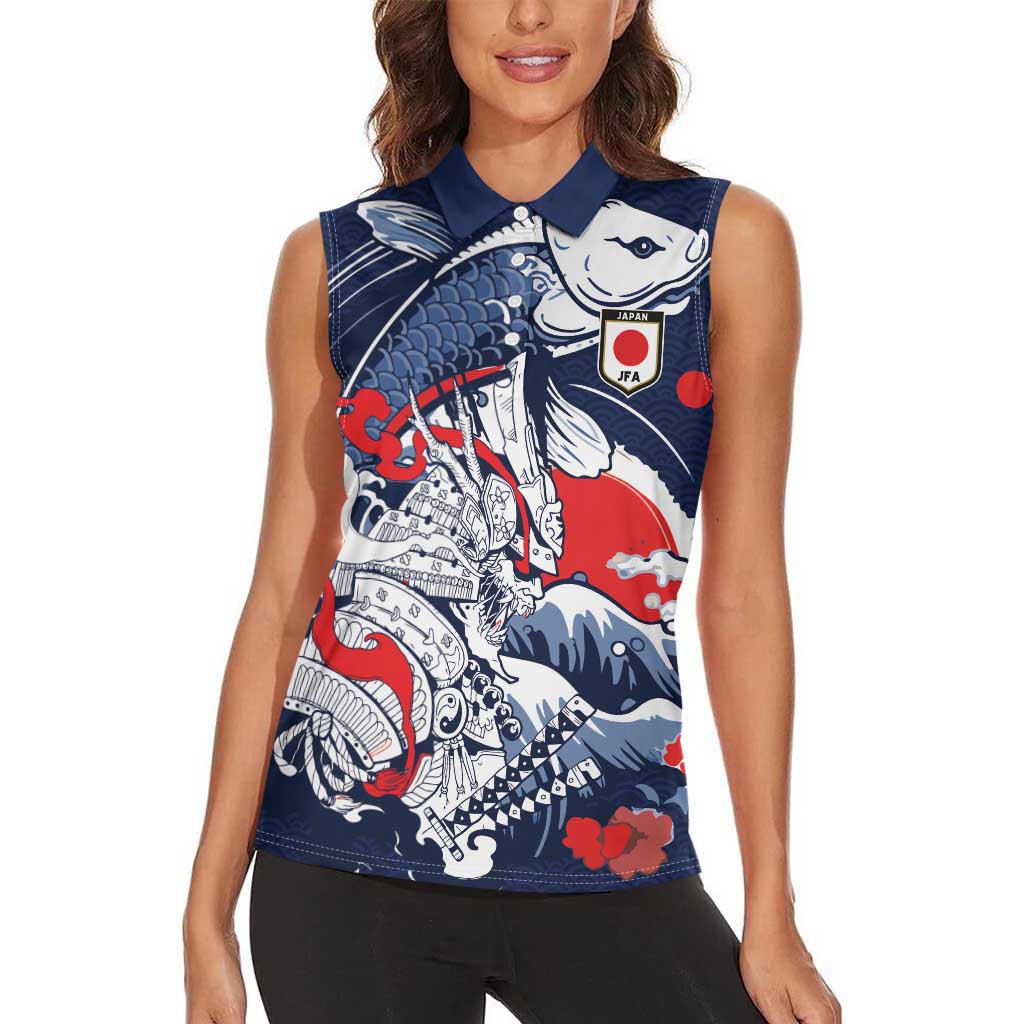 Personalized Football Japan Yatagarasu Women Sleeveless Polo Shirt Blue Samurai Tsunami Wave Pattern