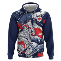 Personalized Football Japan Yatagarasu Zip Hoodie Blue Samurai Tsunami Wave Pattern
