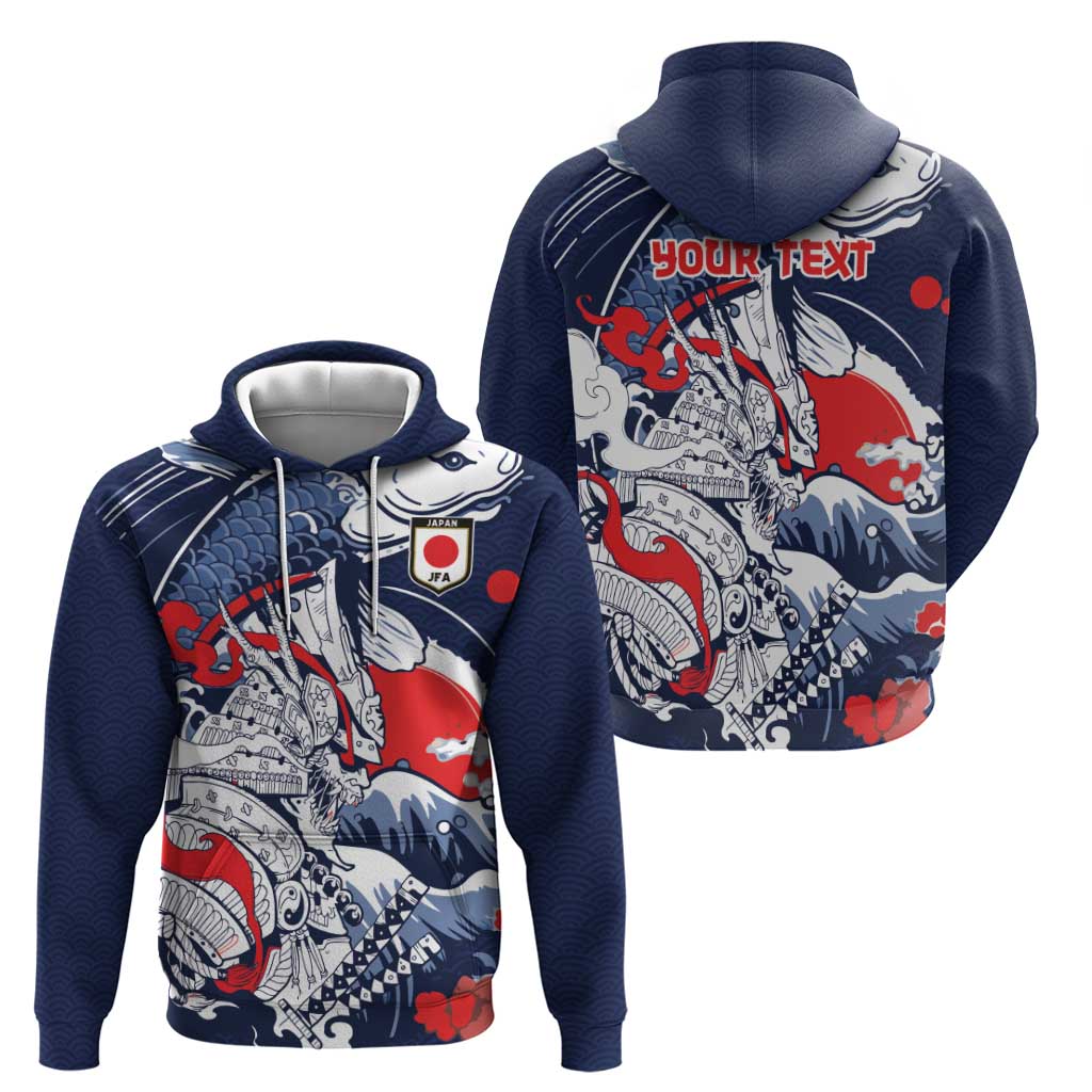 Personalized Football Japan Yatagarasu Zip Hoodie Blue Samurai Tsunami Wave Pattern
