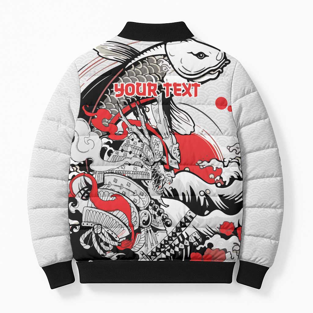 Personalized Football Japan Yatagarasu Bomber Puffer Jacket White Samurai Tsunami Wave Pattern