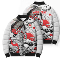Personalized Football Japan Yatagarasu Bomber Puffer Jacket White Samurai Tsunami Wave Pattern