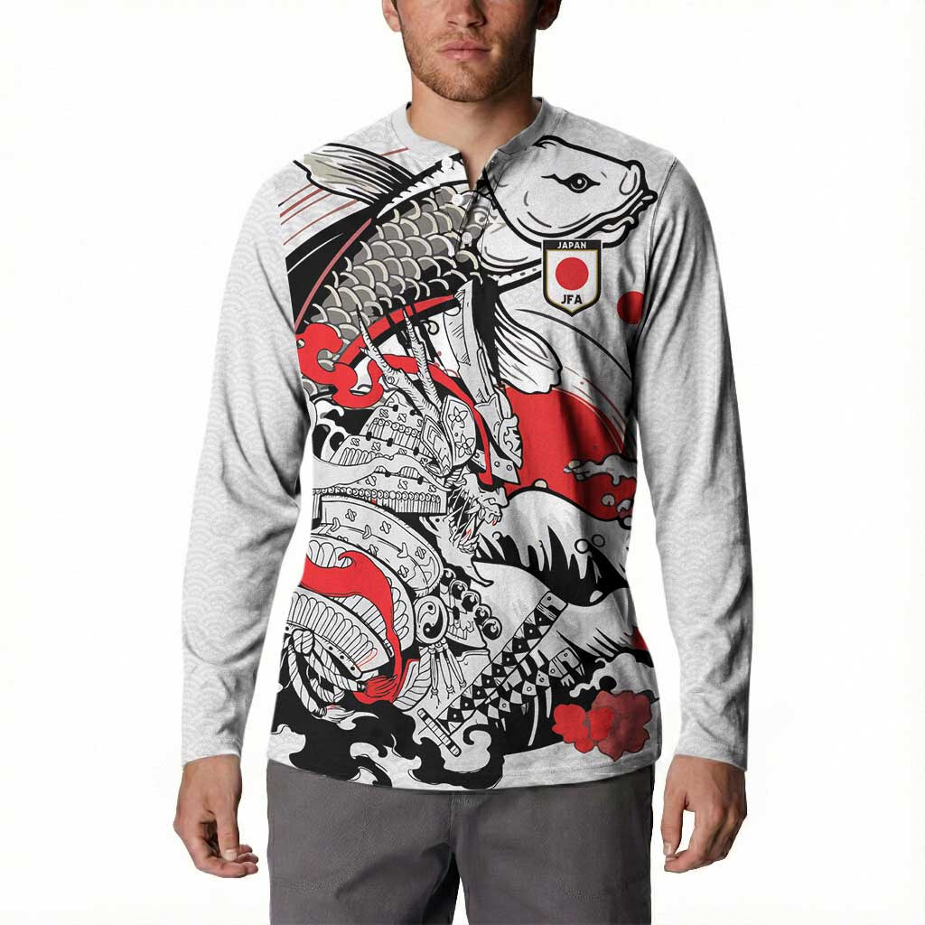 Personalized Football Japan Yatagarasu Button Sweatshirt White Samurai Tsunami Wave Pattern