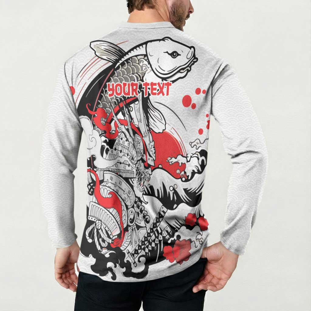 Personalized Football Japan Yatagarasu Button Sweatshirt White Samurai Tsunami Wave Pattern