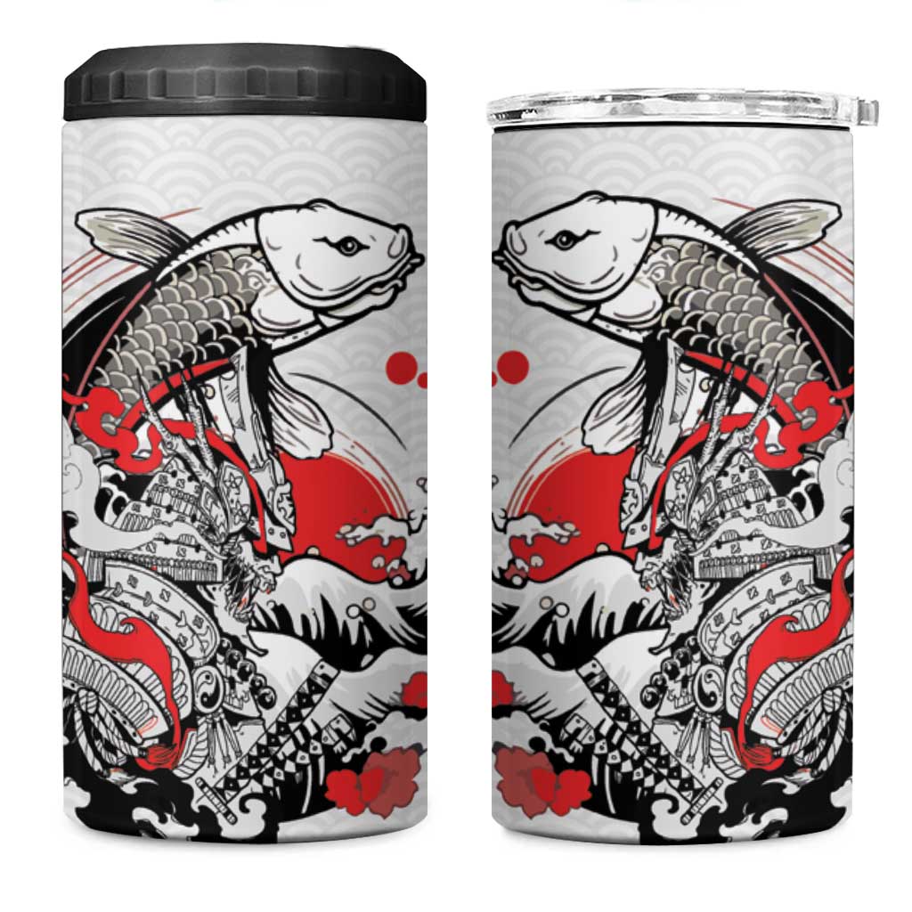 Personalized Football Japan Yatagarasu 4 in 1 Can Cooler Tumbler White Samurai Tsunami Wave Pattern
