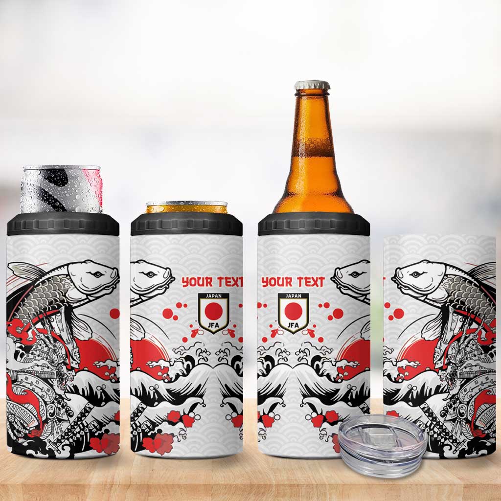 Personalized Football Japan Yatagarasu 4 in 1 Can Cooler Tumbler White Samurai Tsunami Wave Pattern