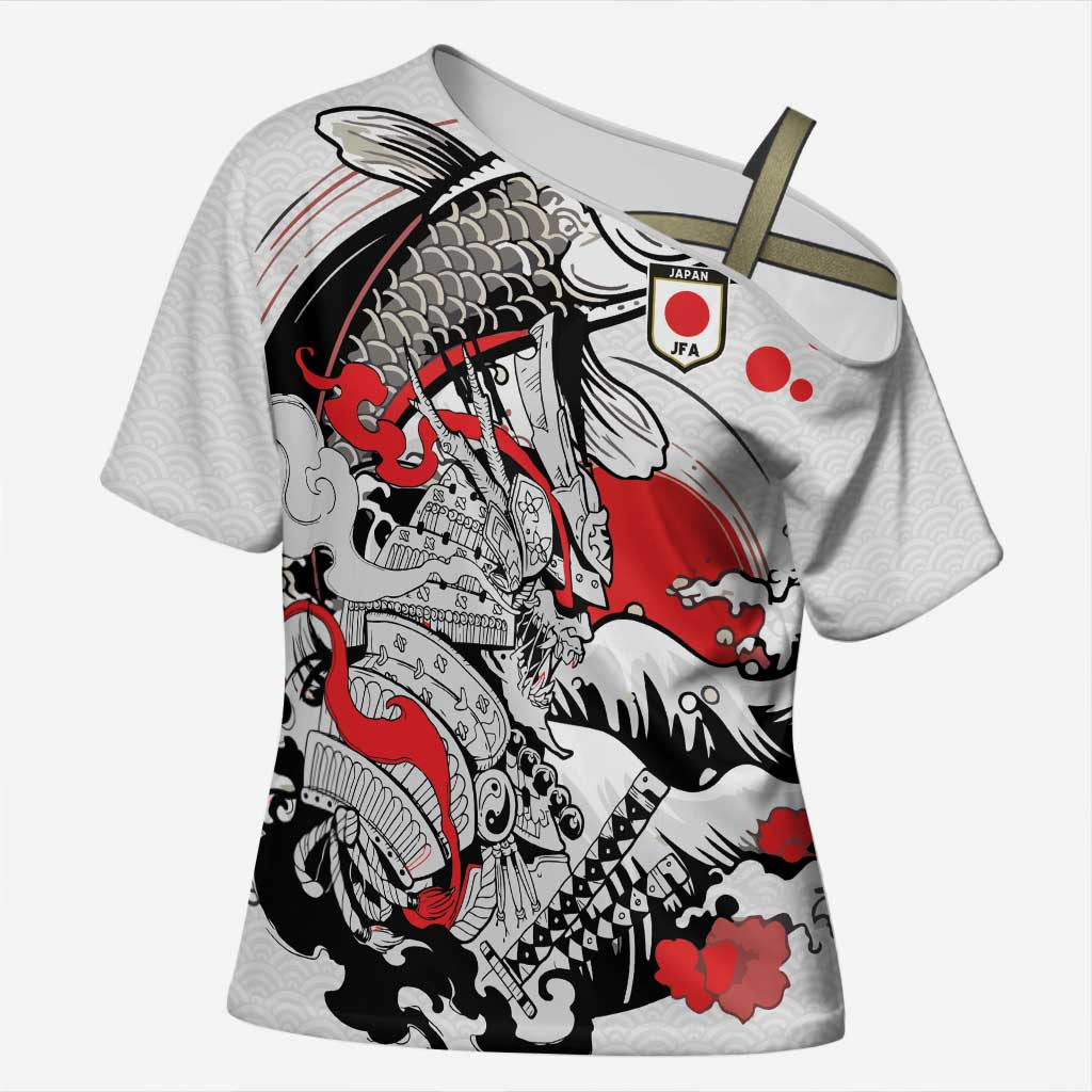Personalized Football Japan Yatagarasu Cross Shoulder Shirt White Samurai Tsunami Wave Pattern