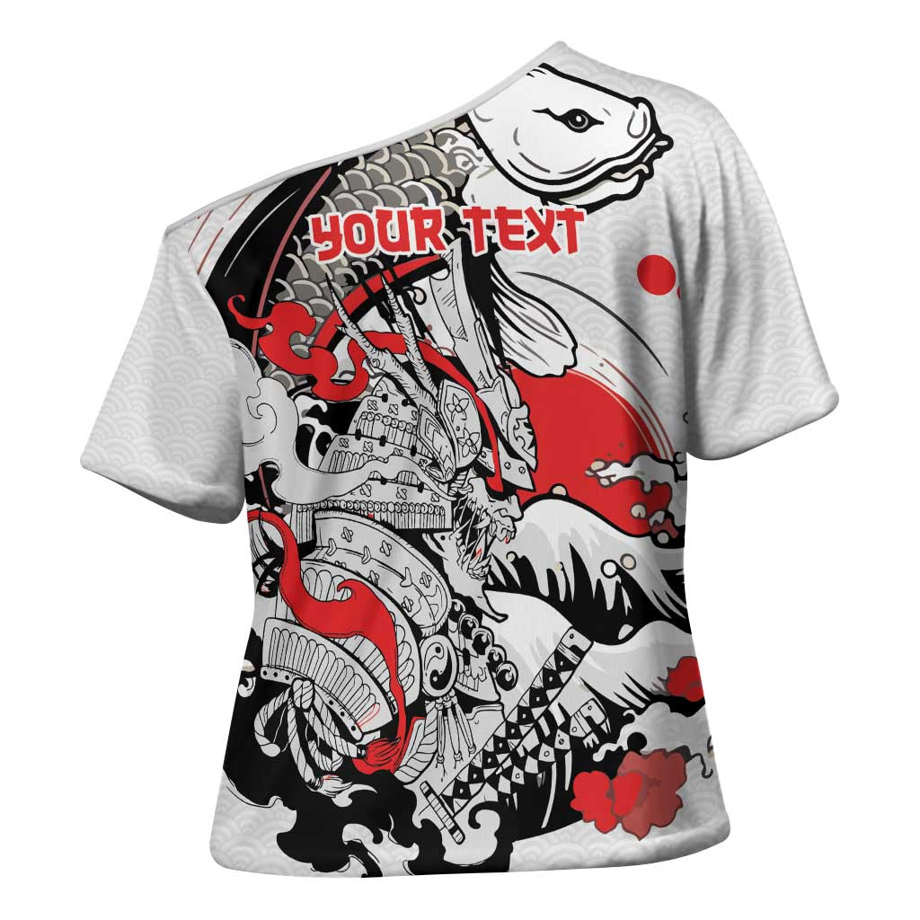 Personalized Football Japan Yatagarasu Cross Shoulder Shirt White Samurai Tsunami Wave Pattern