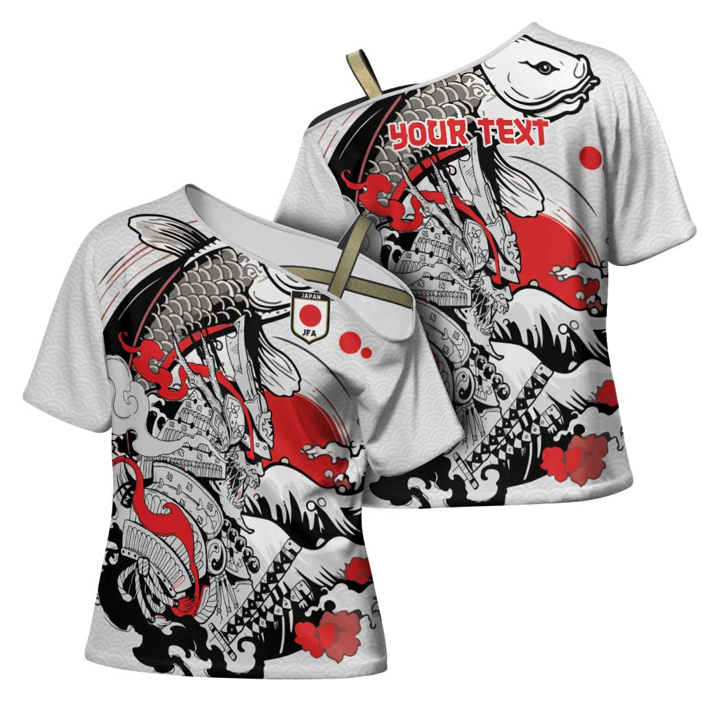 Personalized Football Japan Yatagarasu Cross Shoulder Shirt White Samurai Tsunami Wave Pattern
