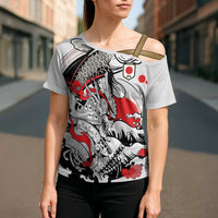 Personalized Football Japan Yatagarasu Cross Shoulder Shirt White Samurai Tsunami Wave Pattern