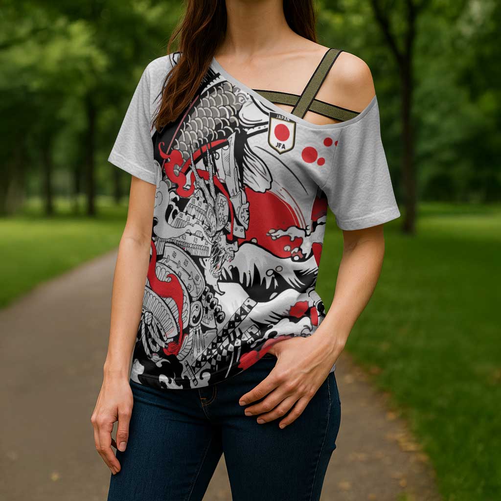 Personalized Football Japan Yatagarasu Cross Shoulder Shirt White Samurai Tsunami Wave Pattern