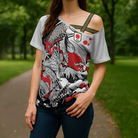Personalized Football Japan Yatagarasu Cross Shoulder Shirt White Samurai Tsunami Wave Pattern