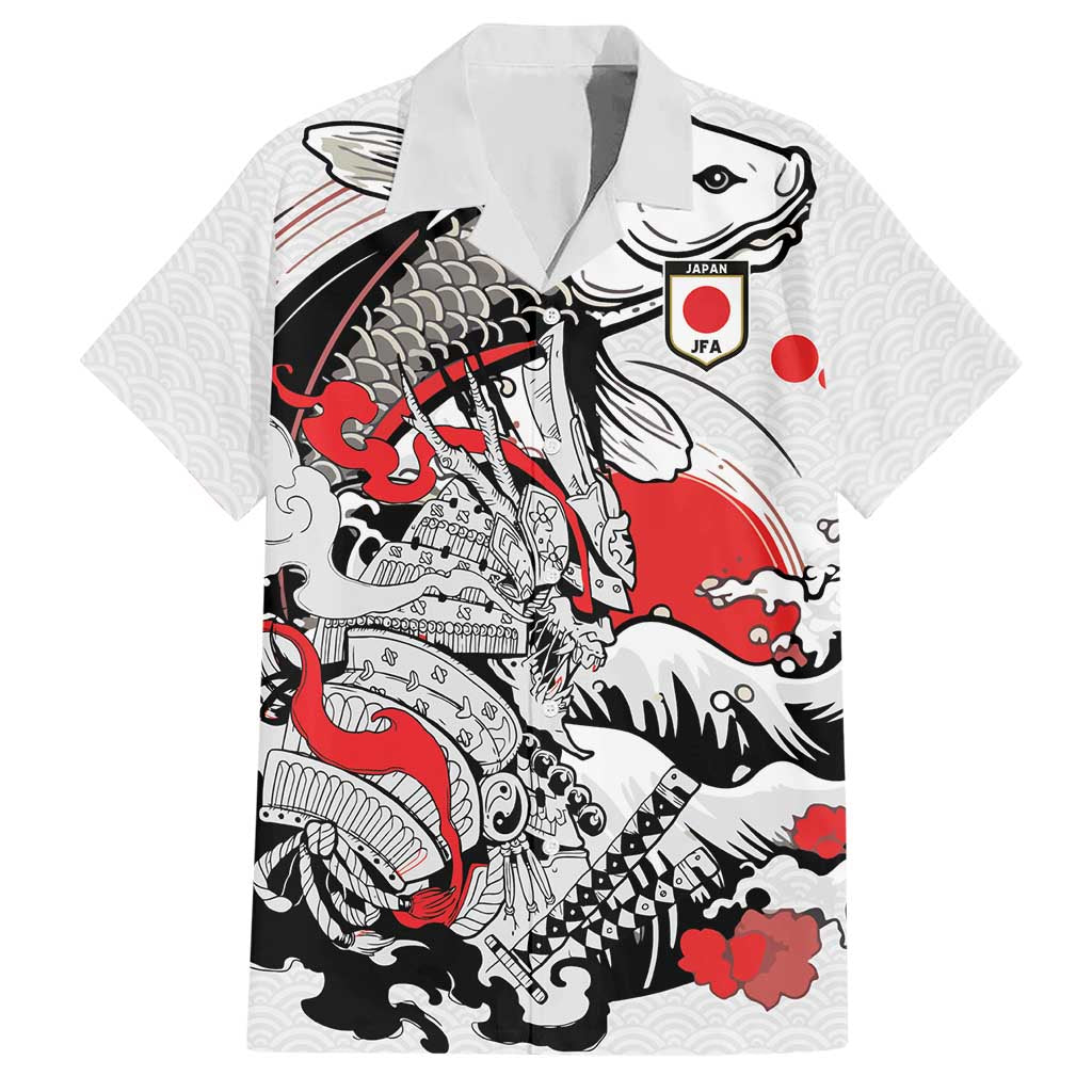 Personalized Football Japan Yatagarasu Hawaiian Shirt White Samurai Tsunami Wave Pattern