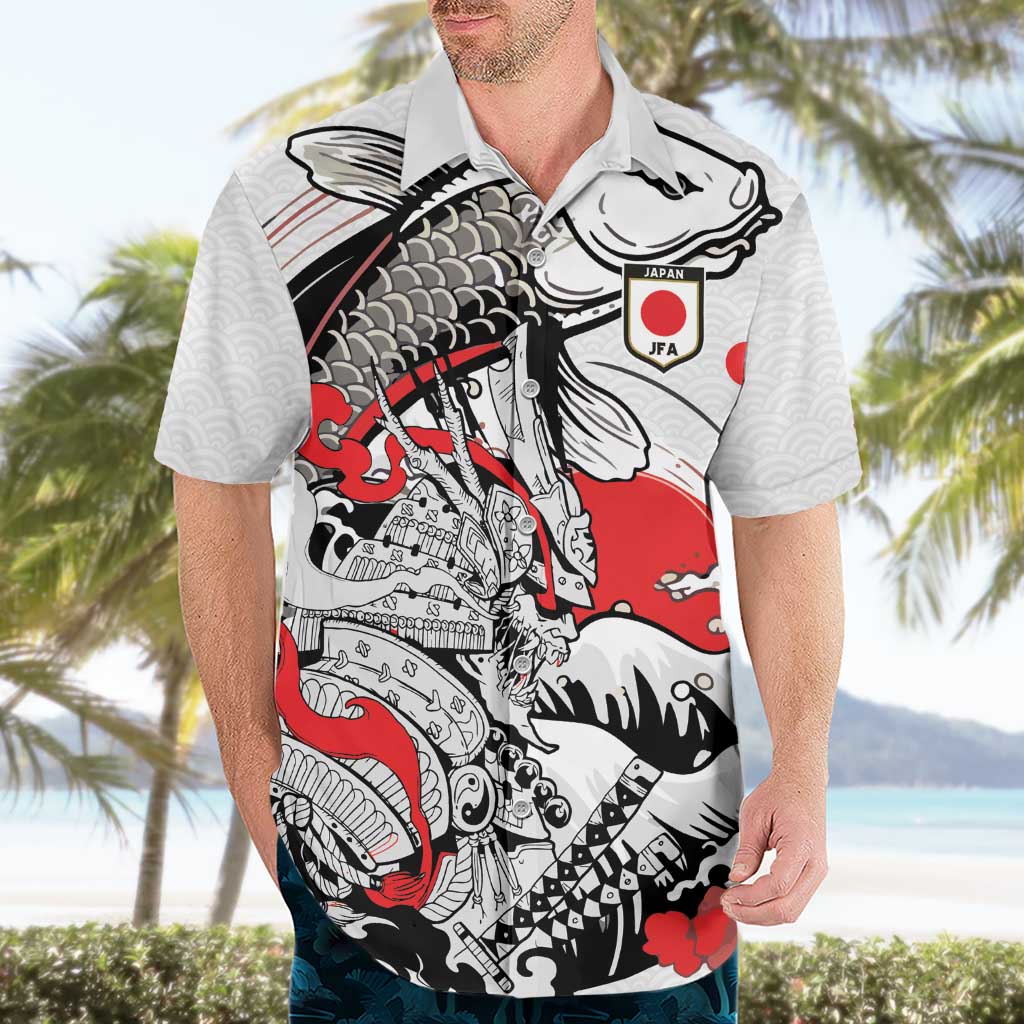 Personalized Football Japan Yatagarasu Hawaiian Shirt White Samurai Tsunami Wave Pattern