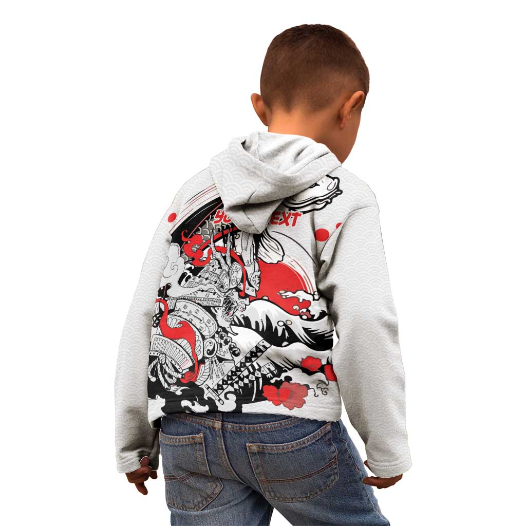 Personalized Football Japan Yatagarasu Kid Hoodie White Samurai Tsunami Wave Pattern
