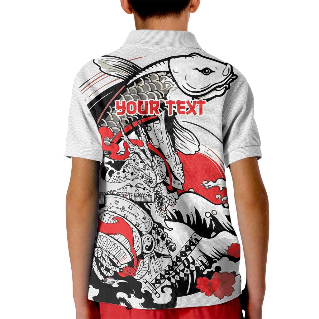 Personalized Football Japan Yatagarasu Kid Polo Shirt White Samurai Tsunami Wave Pattern