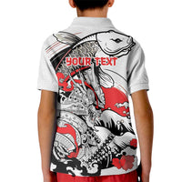 Personalized Football Japan Yatagarasu Kid Polo Shirt White Samurai Tsunami Wave Pattern
