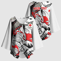 Personalized Football Japan Yatagarasu Kimono Sleeve Blouse White Samurai Tsunami Wave Pattern