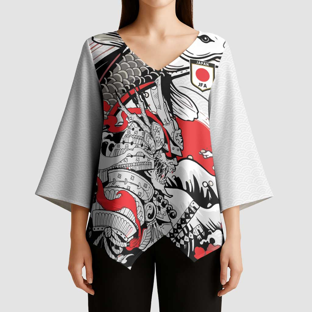 Personalized Football Japan Yatagarasu Kimono Sleeve Blouse White Samurai Tsunami Wave Pattern