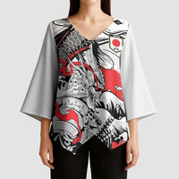 Personalized Football Japan Yatagarasu Kimono Sleeve Blouse White Samurai Tsunami Wave Pattern