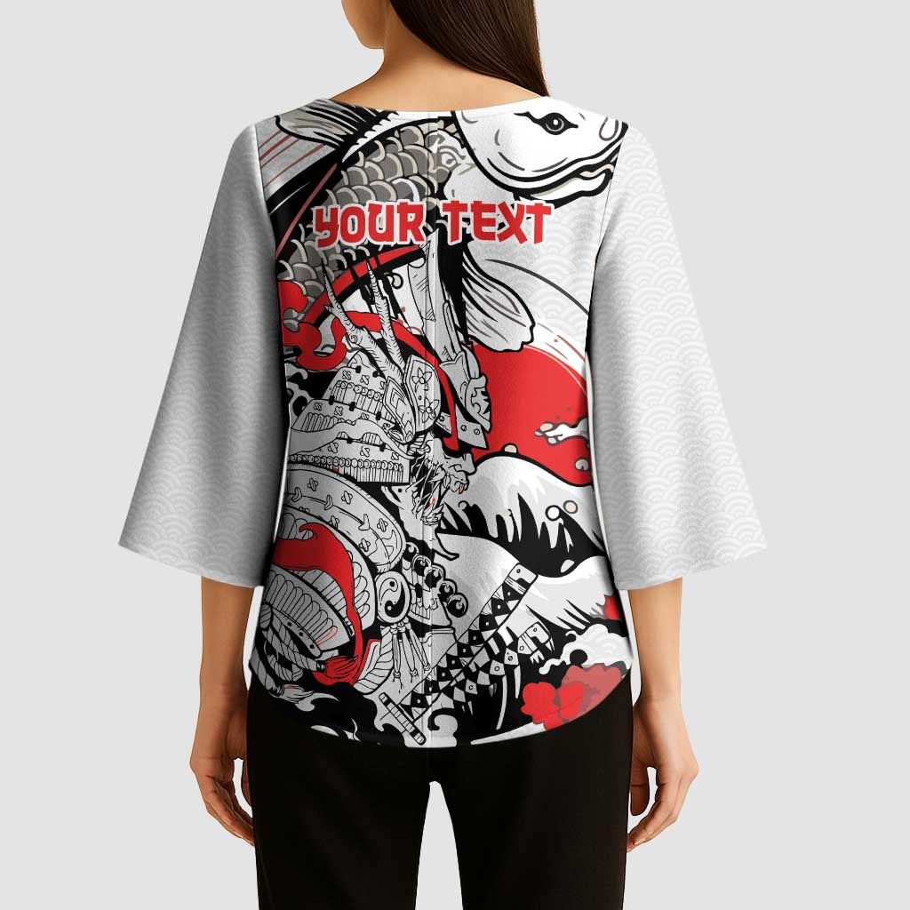 Personalized Football Japan Yatagarasu Kimono Sleeve Blouse White Samurai Tsunami Wave Pattern