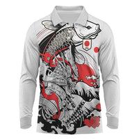 Personalized Football Japan Yatagarasu Long Sleeve Polo Shirt White Samurai Tsunami Wave Pattern