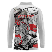 Personalized Football Japan Yatagarasu Long Sleeve Polo Shirt White Samurai Tsunami Wave Pattern