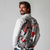 Personalized Football Japan Yatagarasu Long Sleeve Polo Shirt White Samurai Tsunami Wave Pattern