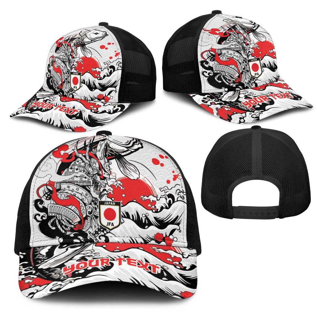 Personalized Football Japan Yatagarasu Mesh Trucker Cap White Samurai Tsunami Wave Pattern